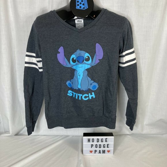 CLEARANCE Disney Stitch Soft Light Sweatshirt XS Varsity V Neck Gray Lilo Movie - Picture 7 of 8